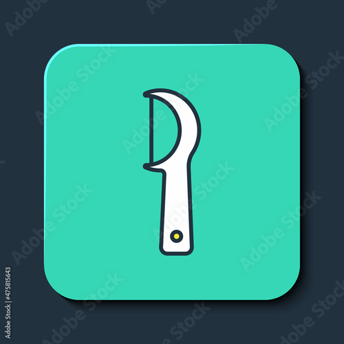 Filled outline Dental floss icon isolated on blue background. Turquoise square button. Vector