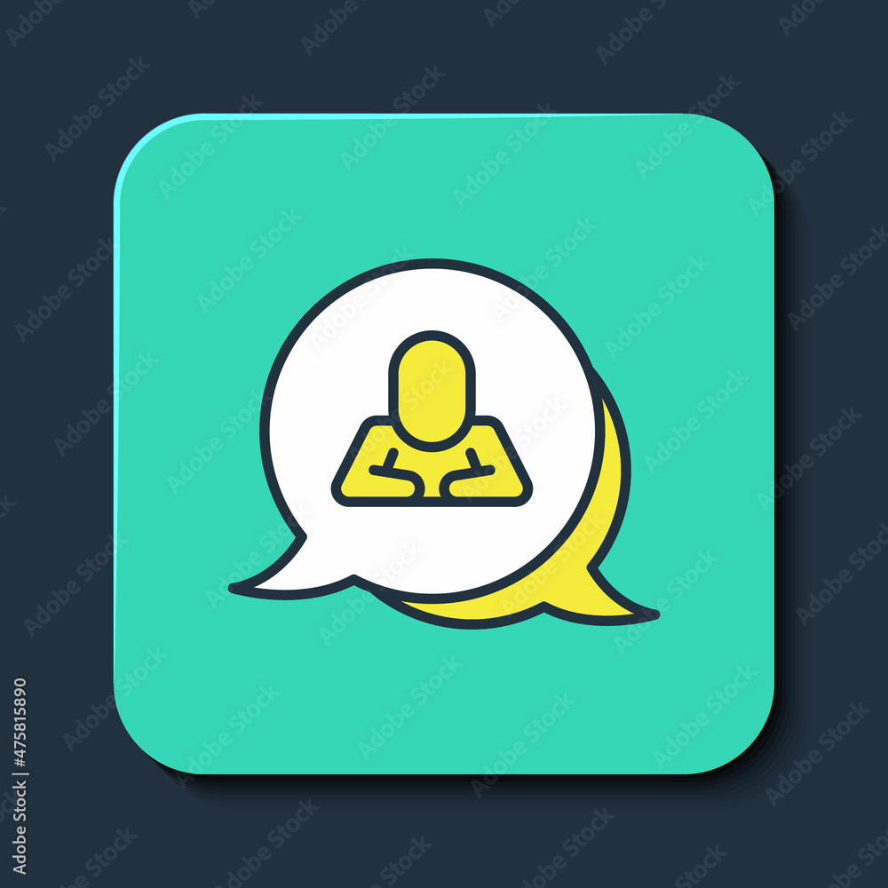Filled outline Speech bubble chat icon isolated on blue background. Message icon. Communication or comment chat symbol. Turquoise square button. Vector Filled outline Speech bubble chat icon isolated on blue background. Message icon. Communication or comment chat symbol. Turquoise square button. Vector