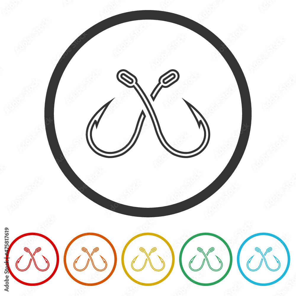 Fishing hook icon isolated on white background, color set Fishing hook icon isolated on white background, color set