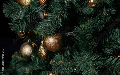 Christmas decorations in gold and black colors