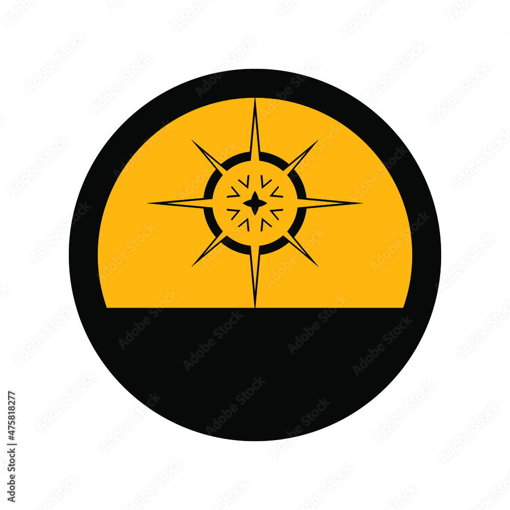 Travel compass sign, black and yellow colors, round sign a white background, vector illustration Travel compass sign, black and yellow colors, round sign a white background, vector illustration
