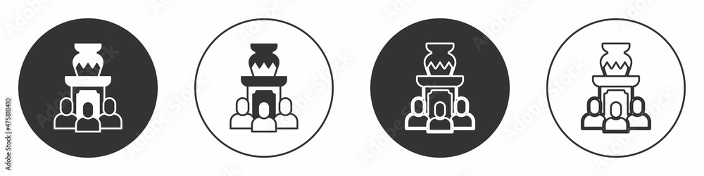 Black Auction ancient vase icon isolated on white background. Auction bidding. Sale and buyers. Circle button. Vector Black Auction ancient vase icon isolated on white background. Auction bidding. Sale and buyers. Circle button. Vector