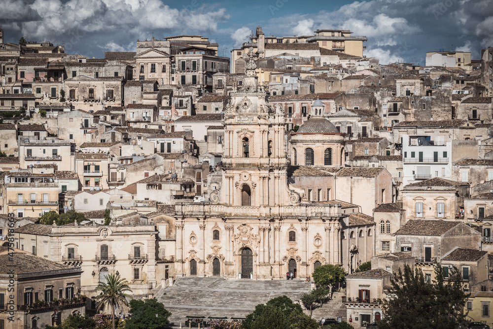 View of San Giorgio Cathedral in Modica, Ragusa, Sicily, Italy, Europe, World Heritage Site