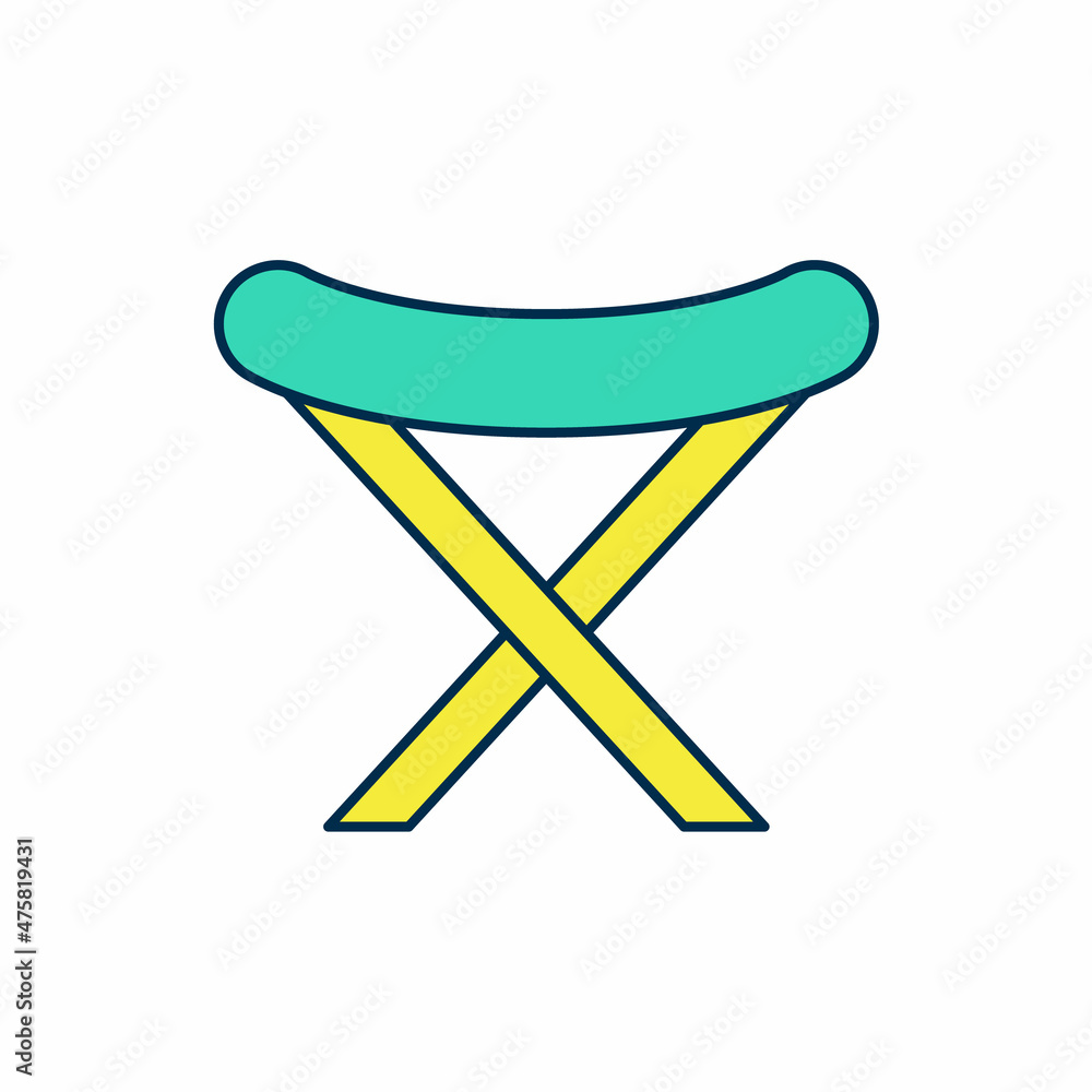 Filled outline Camping portable folding chair icon isolated on white background. Rest and relax equipment. Fishing seat. Vector Filled outline Camping portable folding chair icon isolated on white background. Rest and relax equipment. Fishing seat. Vector