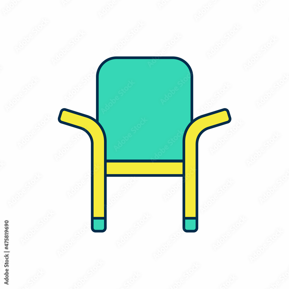 Filled outline Camping portable folding chair icon isolated on white background. Rest and relax equipment. Fishing seat. Vector Filled outline Camping portable folding chair icon isolated on white background. Rest and relax equipment. Fishing seat. Vector