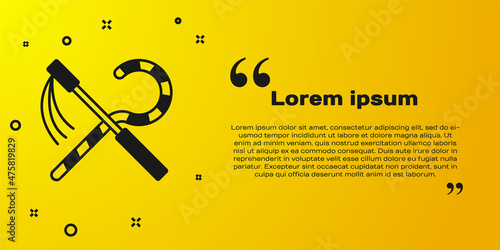 Black Crook and flail icon isolated on yellow background. Ancient Egypt symbol. Scepters of egypt. Vector