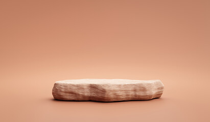 Empty natural brown stone product display 3d background or blank cosmetic podium platform stage and abstract marble rock showcase stand on advertising nature backdrop with tropical summer pedestal.
