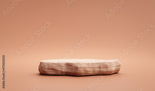 Empty natural brown stone product display 3d background or blank cosmetic podium platform stage and abstract marble rock showcase stand on advertising nature backdrop with tropical summer pedestal. photo