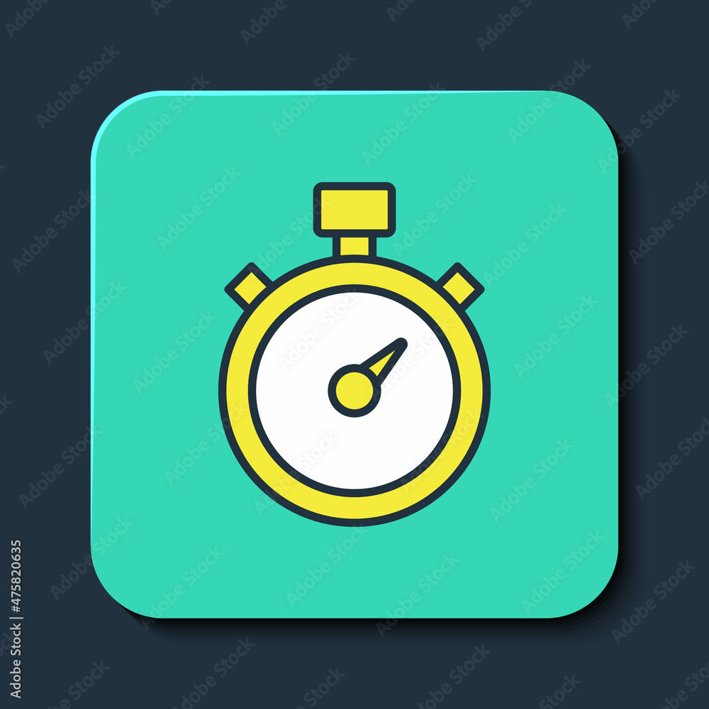 Filled outline Stopwatch icon isolated on blue background. Time timer sign. Chronometer sign. Turquoise square button. Vector Filled outline Stopwatch icon isolated on blue background. Time timer sign. Chronometer sign. Turquoise square button. Vector