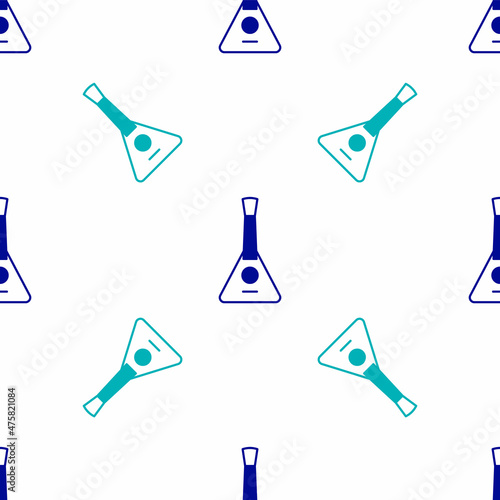 Blue Musical instrument balalaika icon isolated seamless pattern on white background. Vector
