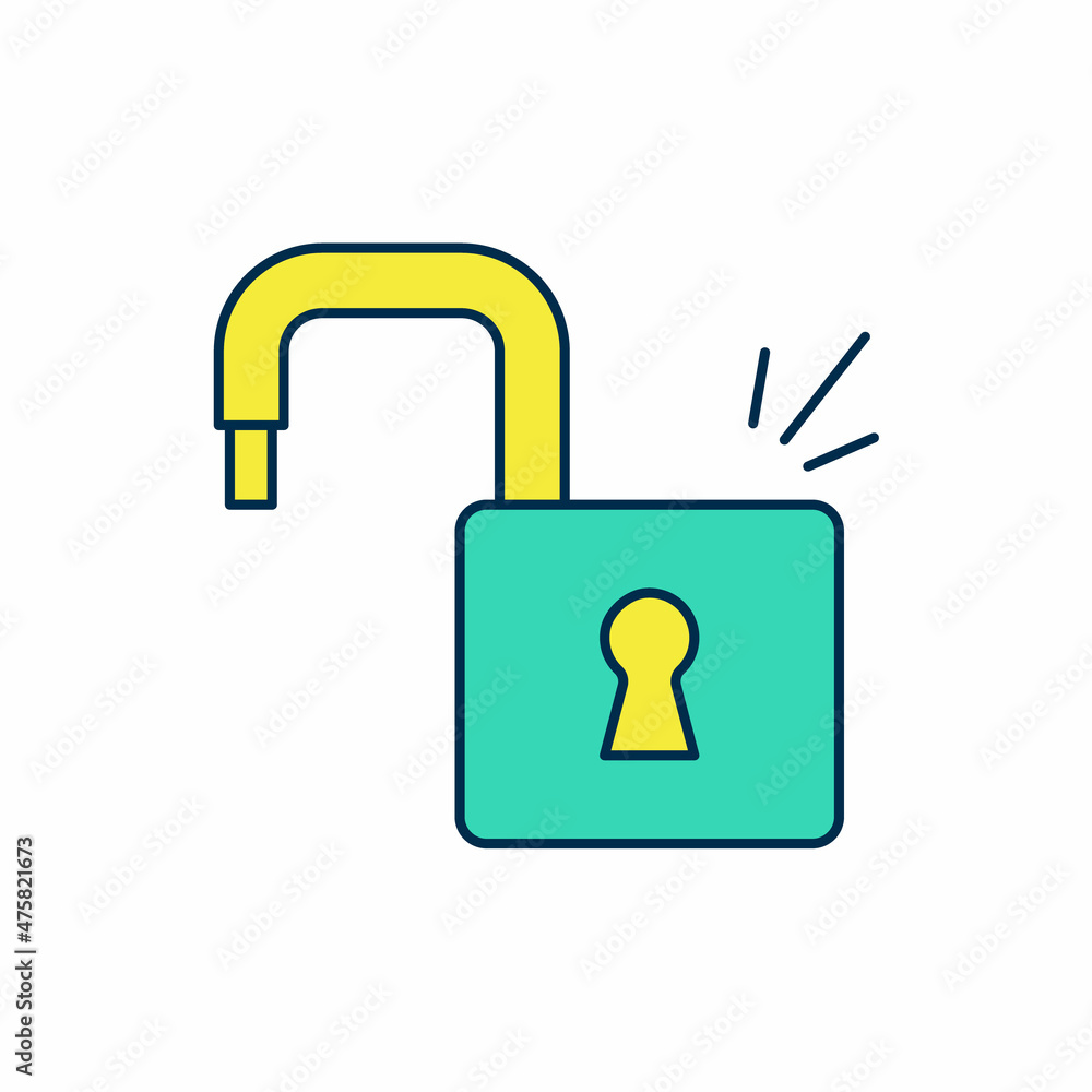 Filled outline Open padlock icon isolated on white background. Opened lock sign. Cyber security concept. Digital data protection. Vector Filled outline Open padlock icon isolated on white background. Opened lock sign. Cyber security concept. Digital data protection. Vector
