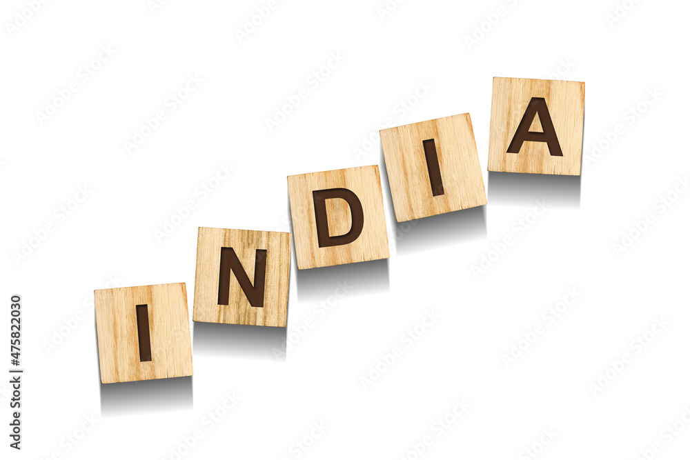 India, word on wooden blocks. Isolated on a white background. India, word on wooden blocks. Isolated on a white background.