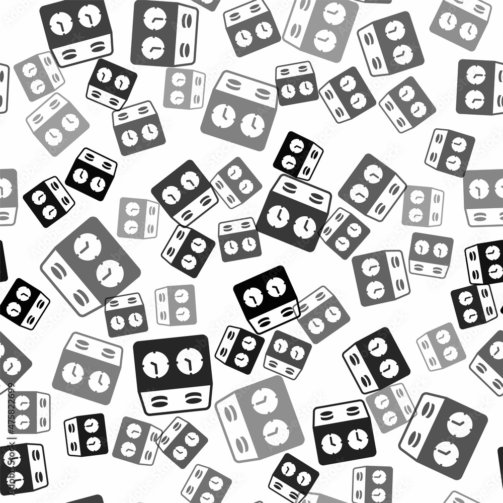Black Time chess clock icon isolated seamless pattern on white background. Sport equipment. Vector Black Time chess clock icon isolated seamless pattern on white background. Sport equipment. Vector