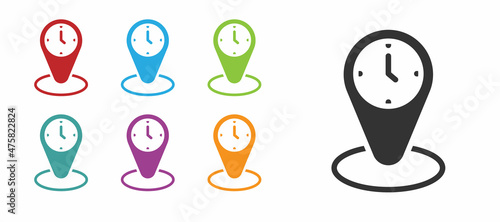 Black Time zone clocks icon isolated on white background. Set icons colorful. Vector