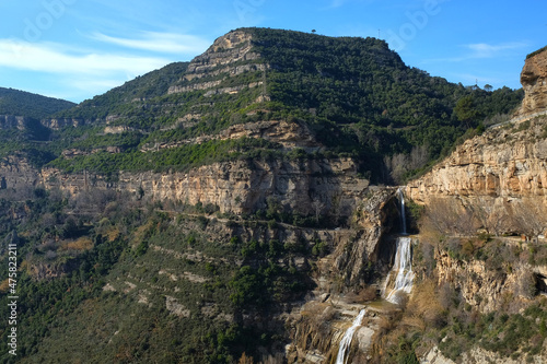 views of the catalan pre-littoral mountain range from les cigles de berti in sant miquel del fai, barcelona, ​​catalonia