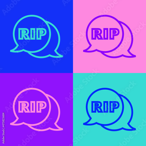 Pop art line Speech bubble rip death icon isolated on color background. Vector