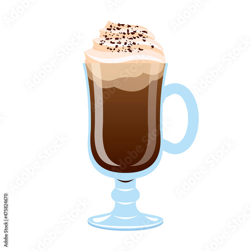 Irish coffee cup with whipped cream icon vector. Glass of irish coffee cocktail icon isolated on a white background. Traditional irish coffee with whiskey, sugar and cream vector