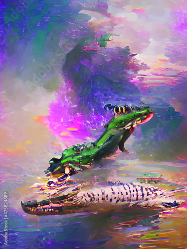 Abstract crocodile watercolor wallpaper illustration Fotobehang