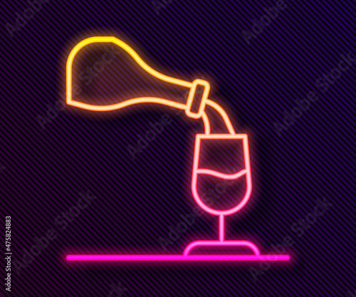 Glowing neon line Wine tasting, degustation icon isolated on black background. Sommelier. Smells of wine. Vector