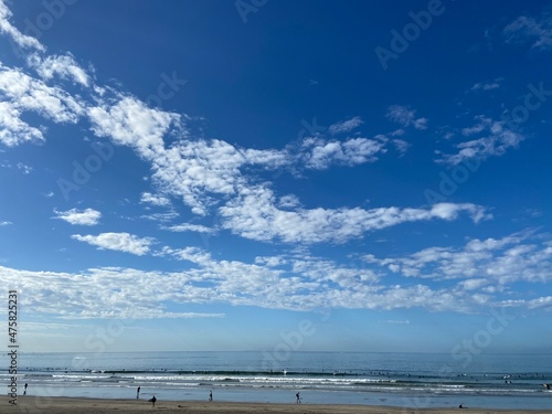 sunny day on the beach with blu sky and clouds