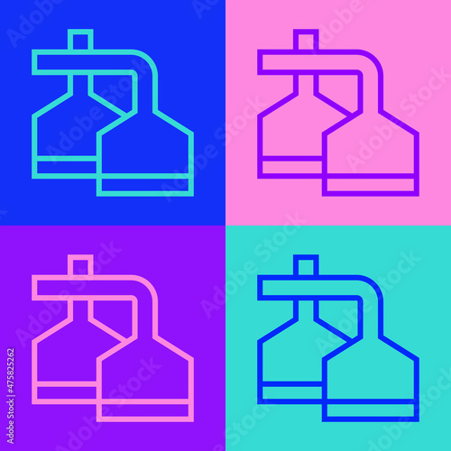 Pop art line Traditional brewing vessels in brewery icon isolated on color background. Beer brewing process. Distillery plant, brewery. Vector