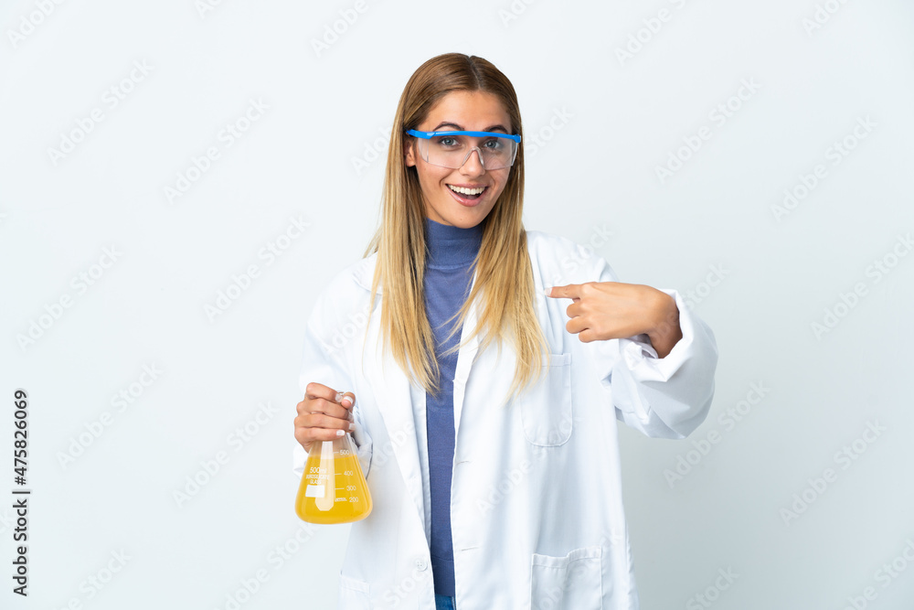 Young scientific woman isolated on white background with surprise facial expression Young scientific woman isolated on white background with surprise facial expression