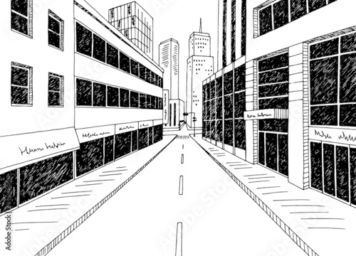 City street graphic black white cityscape sketch illustration vector 