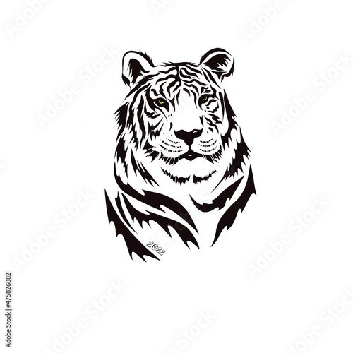 Stylized drawing of a tiger head. The symbol of the coming 2022.