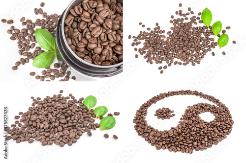 Fototapeta Naklejka Na Ścianę i Meble -  Set of coffee grains isolated on a white background with clipping path