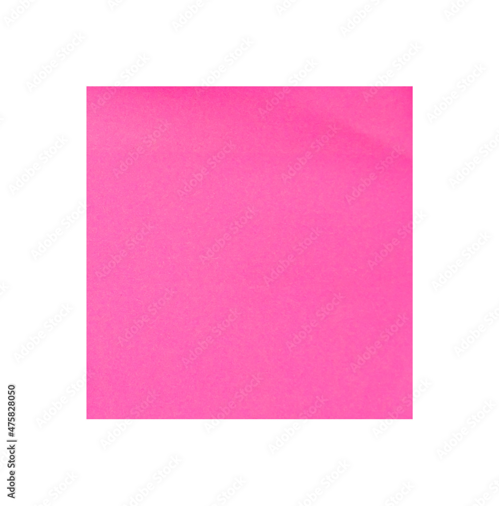 Pink piece of paper on a white background.