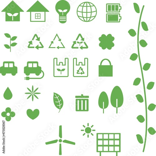 緑色のエコロジーのかわいいアイコン集