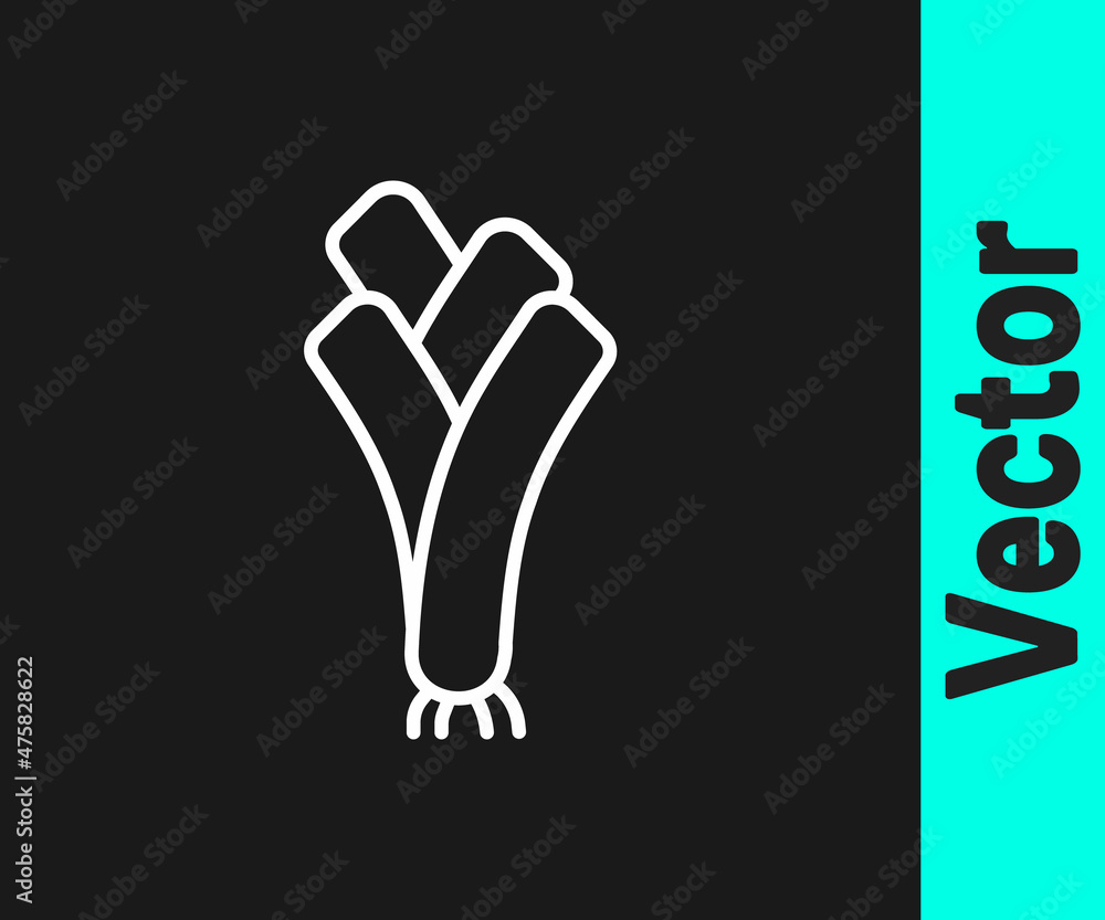 White line Leek icon isolated on black background. Vector
