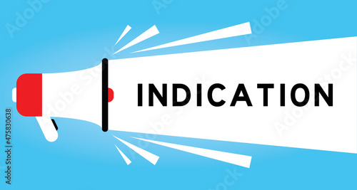 Color megphone icon with word indication in white banner on blue background