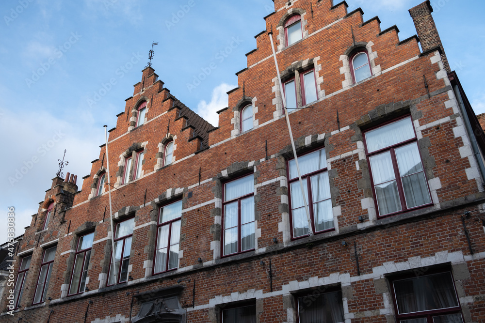 Red brick facade of a building, in Bruges Red brick facade of a building, in Bruges