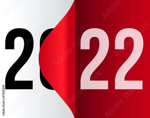 2022 new year design with page flip page flip effect. end of 2021 and beginning 2020 design red vector.