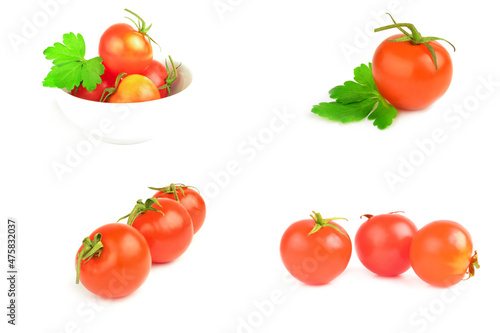 Set of tomatoes over a white background