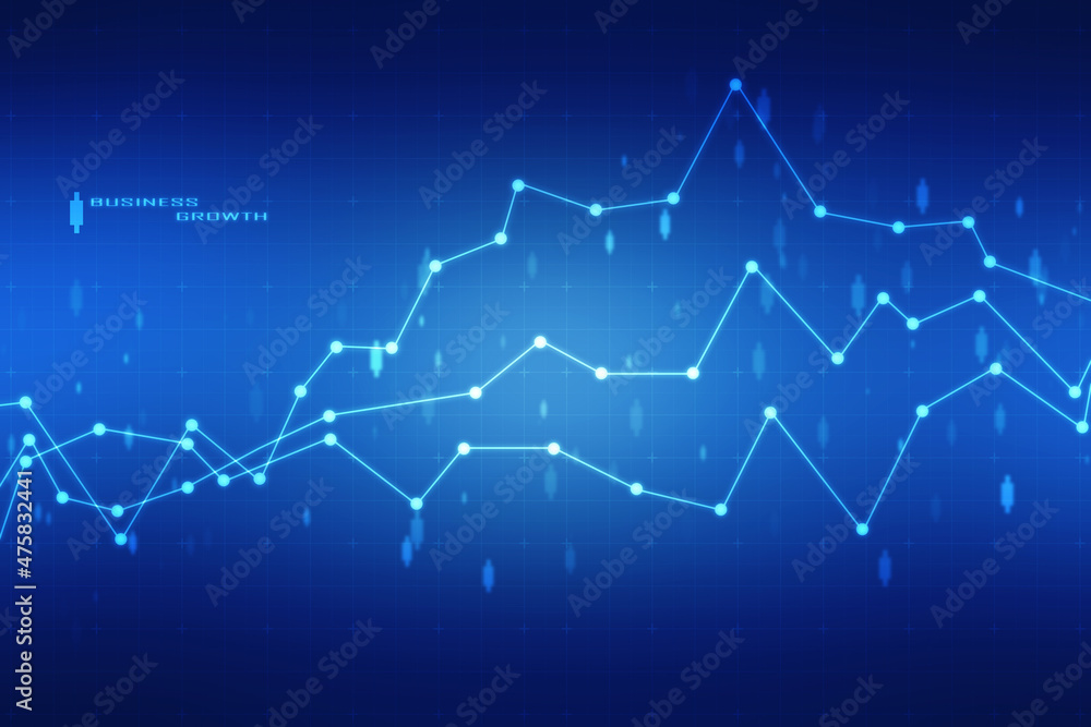 Fototapeta premium Business Growth graph on technology background, Futuristic raise arrow chart digital transformation abstract technology background. Big data and business growth currency stock and investment economy