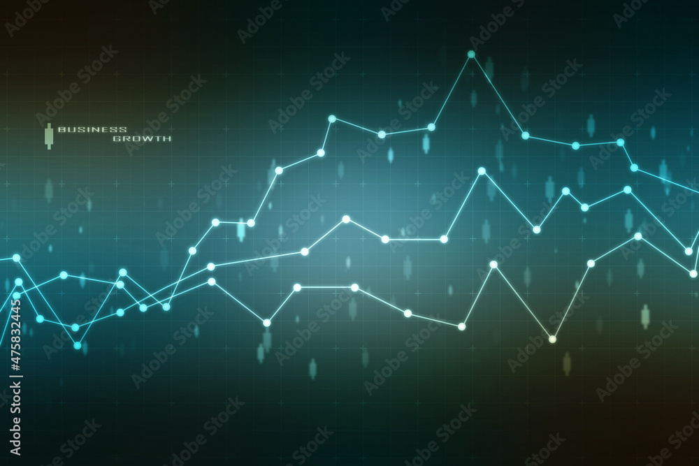 Fototapeta premium Business Growth graph on technology background, Futuristic raise arrow chart digital transformation abstract technology background. Big data and business growth currency stock and investment economy