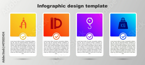 Set Drawing compass, Protractor and ruler, Hand scale spring mechanical and Weight. Business infographic template. Vector