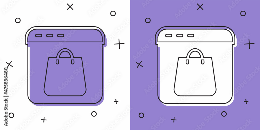 Set Online shopping on screen icon isolated on white and purple background. Concept e-commerce, e-business, online business marketing. Vector Set Online shopping on screen icon isolated on white and purple background. Concept e-commerce, e-business, online business marketing. Vector