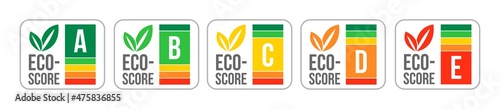Eco-score, nutri-score, planet-score sustainability vector label
