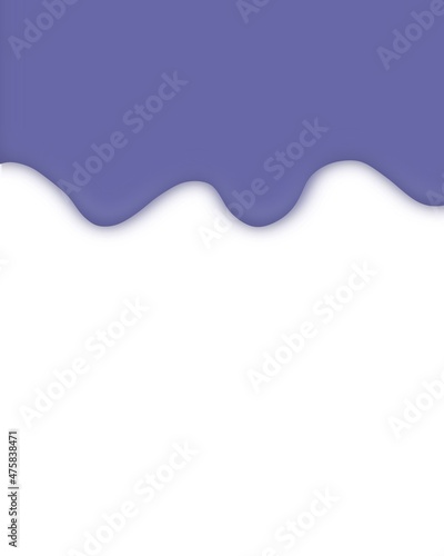 Abstract wavy curved shape, irregular violet, purple dripping paint. Color of the Year 2022 Very Peri. White background copy space.