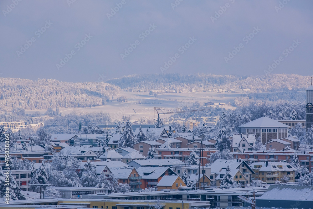 view of the city of oerlikon in winter
