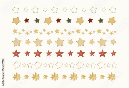 Set of hand drawn golden Christmas stars dividers