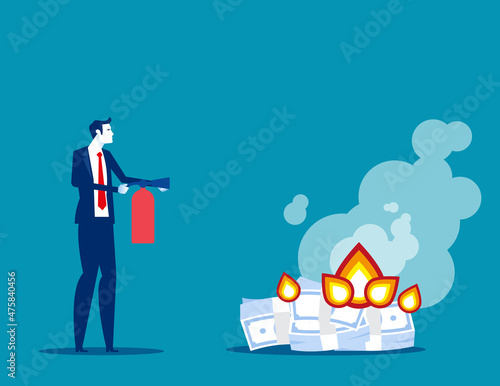 Economy bankruptcy risk and rapid money value. Burning money vector illustration