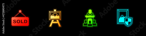 Set Auction sold, painting, auctioneer sells and icon. Vector