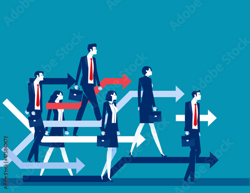 Progress and development strategy readjustment in unstable market situation. Business reorganize vector
