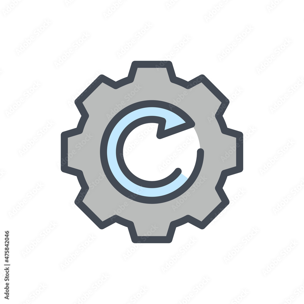 Backup process color line icon. Gear with rotating arrow vector outline colorful sign. Backup process color line icon. Gear with rotating arrow vector outline colorful sign.