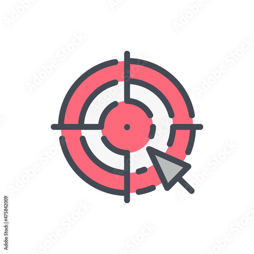 Target and goal search color line icon. Target with click arrow vector outline colorful sign.