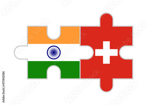 puzzle pieces of india and switzerland flags. vector illustration isolated on white background